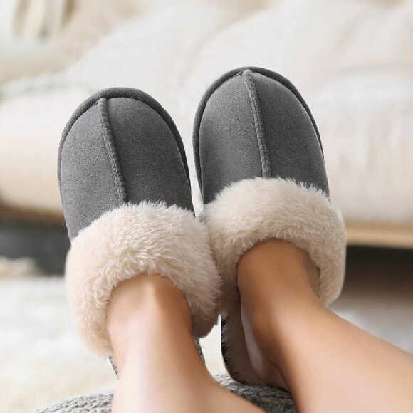 Women's Grey Warm Comfy Memory Foam Slippers Closed-toe Indoor House Shoes - Picture 3 of 8